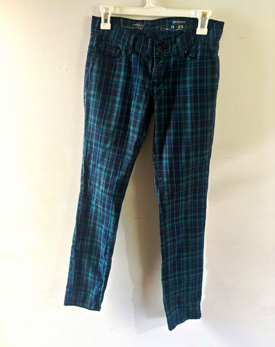 Levi's Women's Blue/Green Plaid Skinny Jeans Dark Wash Stretch