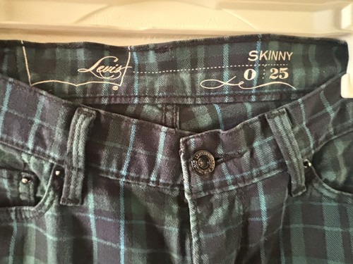 Levi's Women's Blue/Green Plaid Skinny Jeans Dark Wash Stretch - photo 4