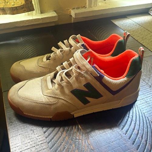 New Balance Men’s 574 Suede Low Top Sneakers Gray Green Orange