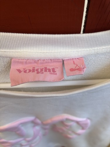 Voight Women’s White Pullover Crewneck Sweatshirt L Pink Heart - photo 2