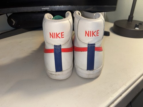 Nike Men’s Leather High Top Lace Up Sneakers White Red Swoosh Co - photo 2