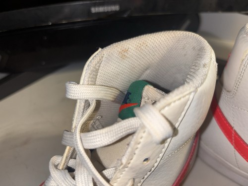 Nike Men’s Leather High Top Lace Up Sneakers White Red Swoosh Co - photo 4