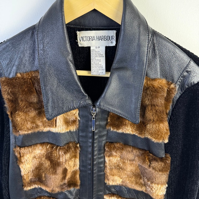 Victoria Harbour Leather Fur Knitting Zip Cardigan S - photo 3
