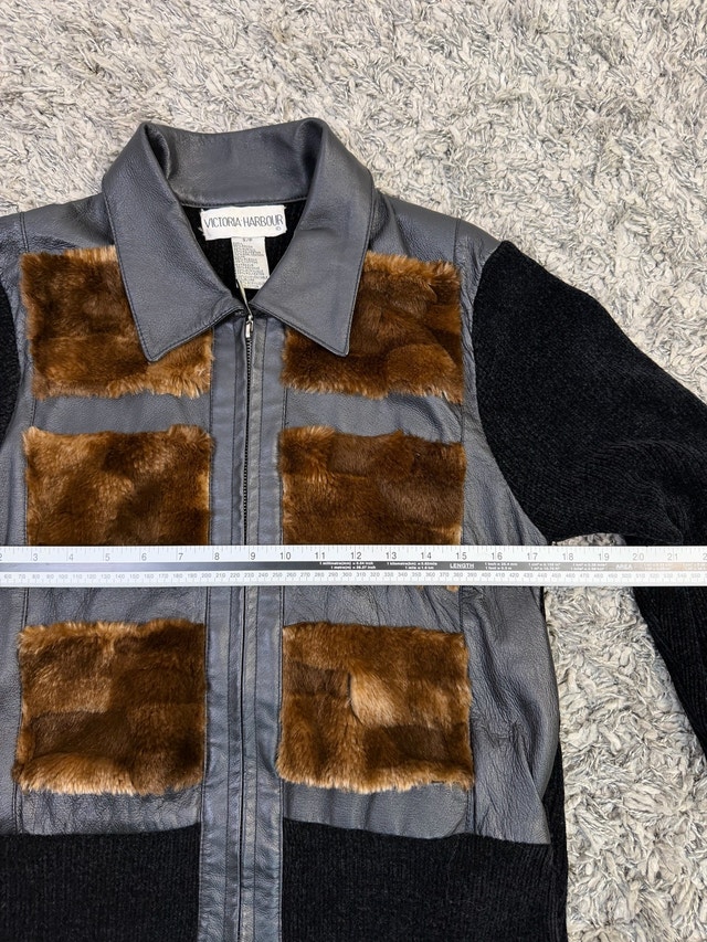Victoria Harbour Leather Fur Knitting Zip Cardigan S - photo 5