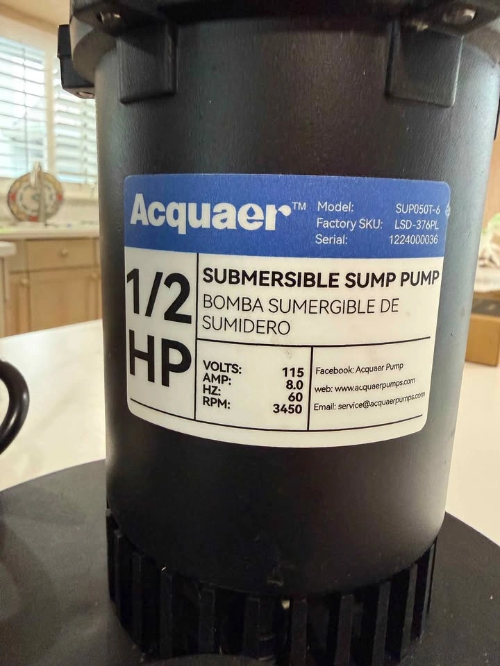 Acquaer Submersible Sump Pump 1/2 HP SUP050T-6 - photo 4