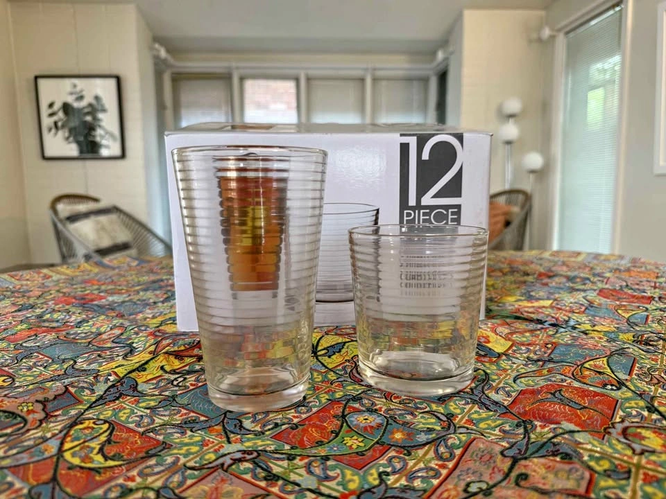 12 Piece Clear Glass Tumbler Set and 13 Piece Jar set