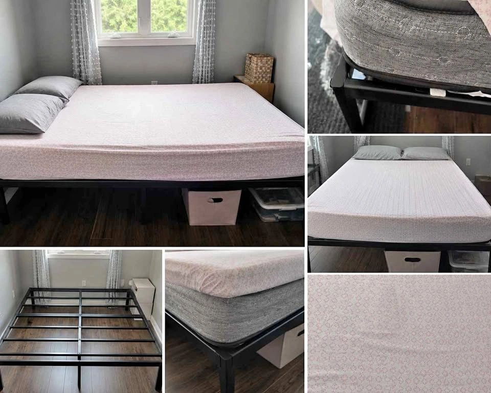 Black Metal Queen Platform Bed Frame with mattress