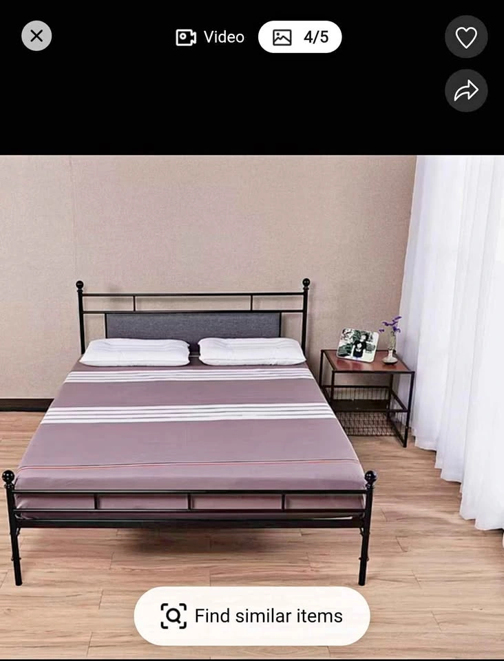 Full Size Upholstered Headboard Metal Platform Bed