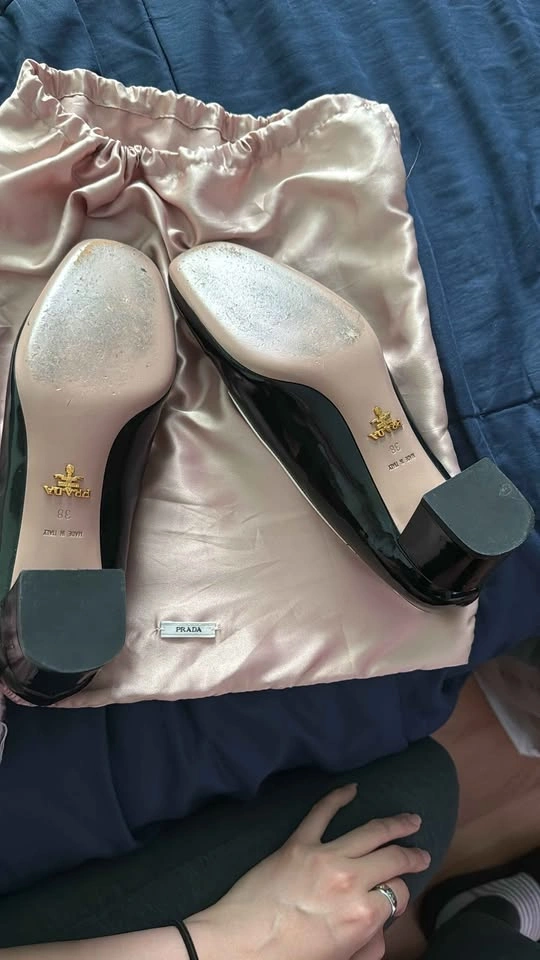 Prada Black Patent Leather Loafers with Cream Trim - photo 3