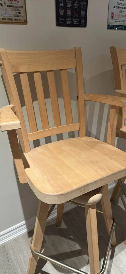 Pair of Light Wood Swivel Bar Stools with Arms - photo 2