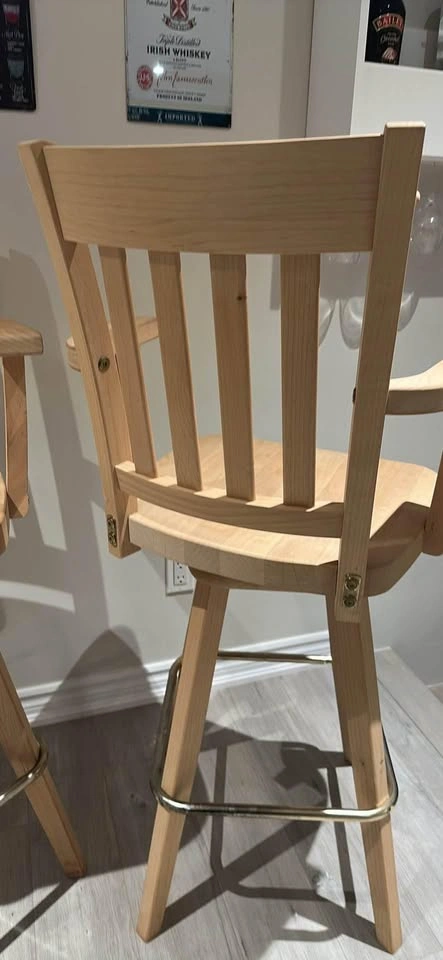 Pair of Light Wood Swivel Bar Stools with Arms - photo 3
