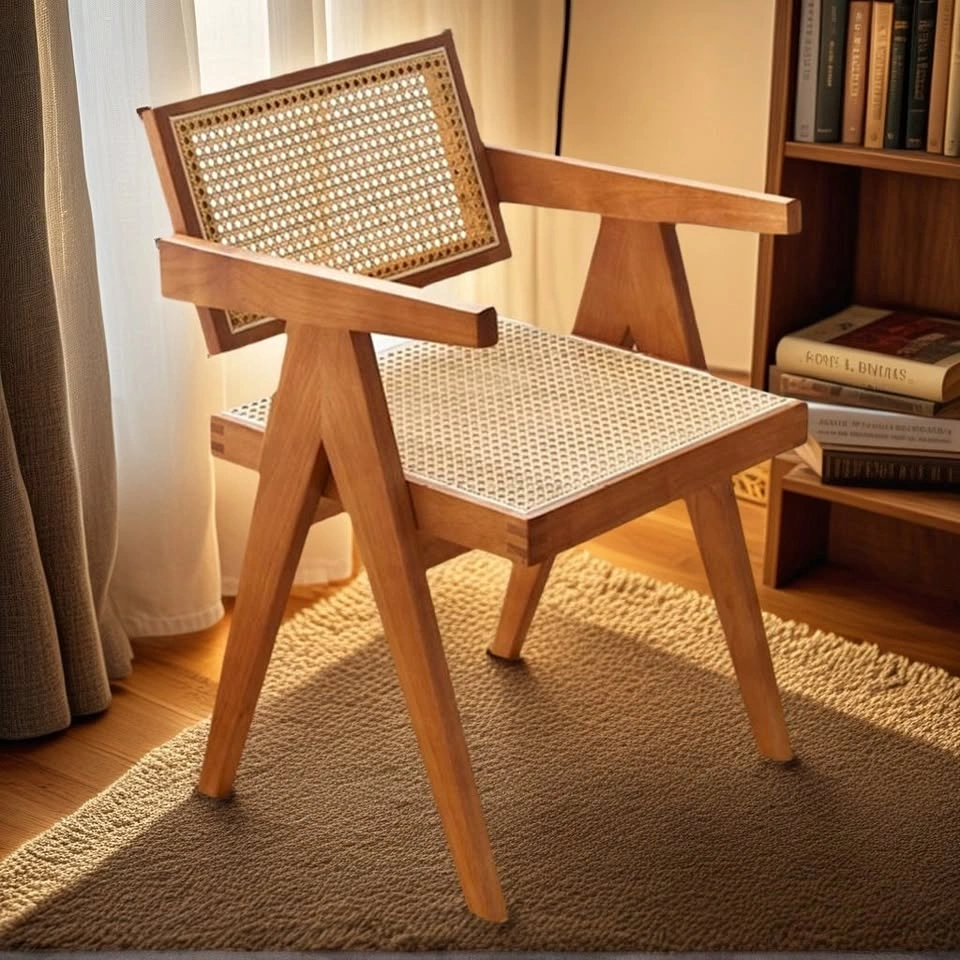 CHZ040 A2249 Retro Woven Cane Back Lounge Chair