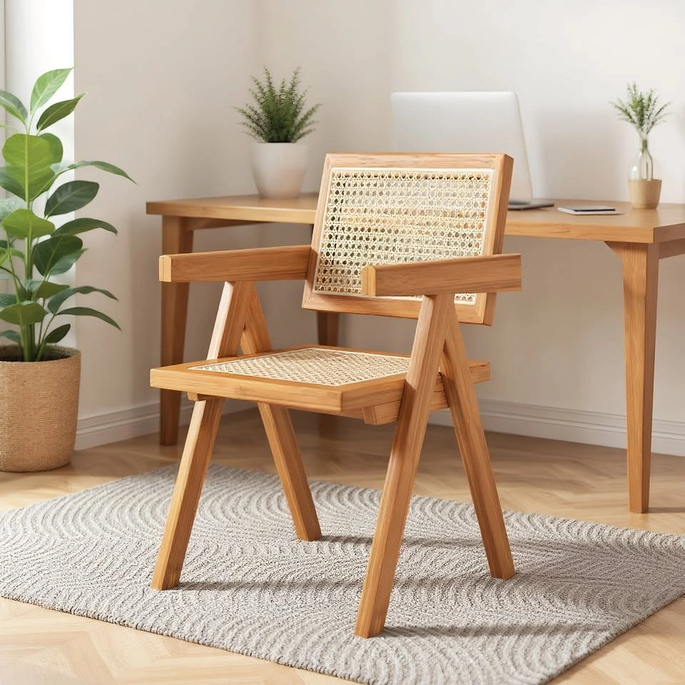 CHZ040 A2249 Retro Woven Cane Back Lounge Chair - photo 2