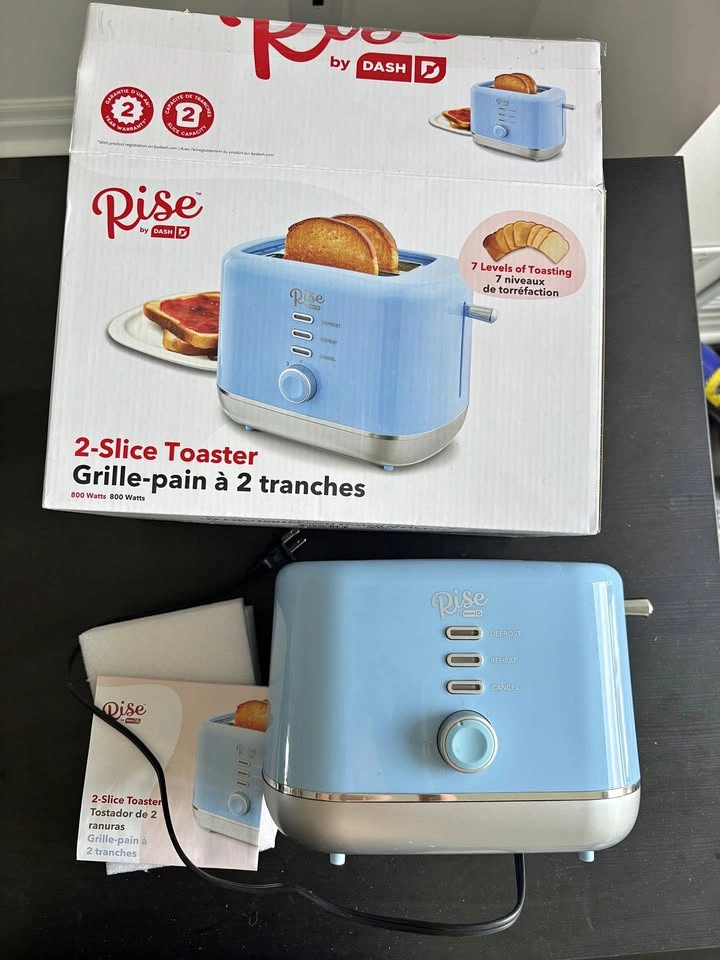 Rise BY Dash Plastic Blue 2 Slot Toaster