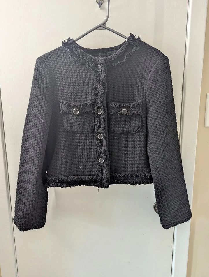 Black Tweed Fringed Jacket, size medium