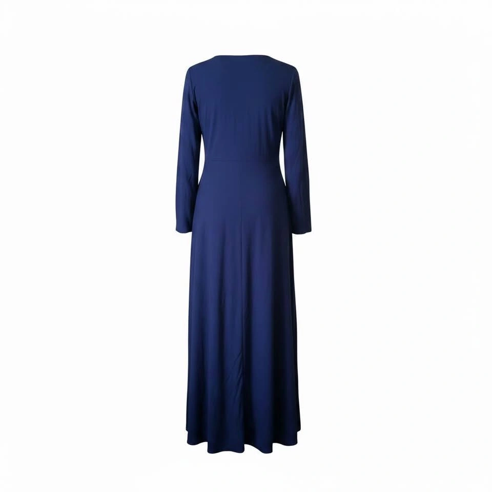 Navy Blue Long Sleeve Maxi Dress with Beaded Neckline - photo 2