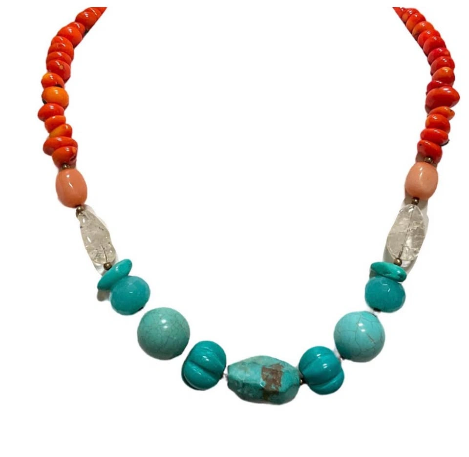 Barse Multi Stone Beaded Necklace Blue Orange Howlite Quartz - photo 2
