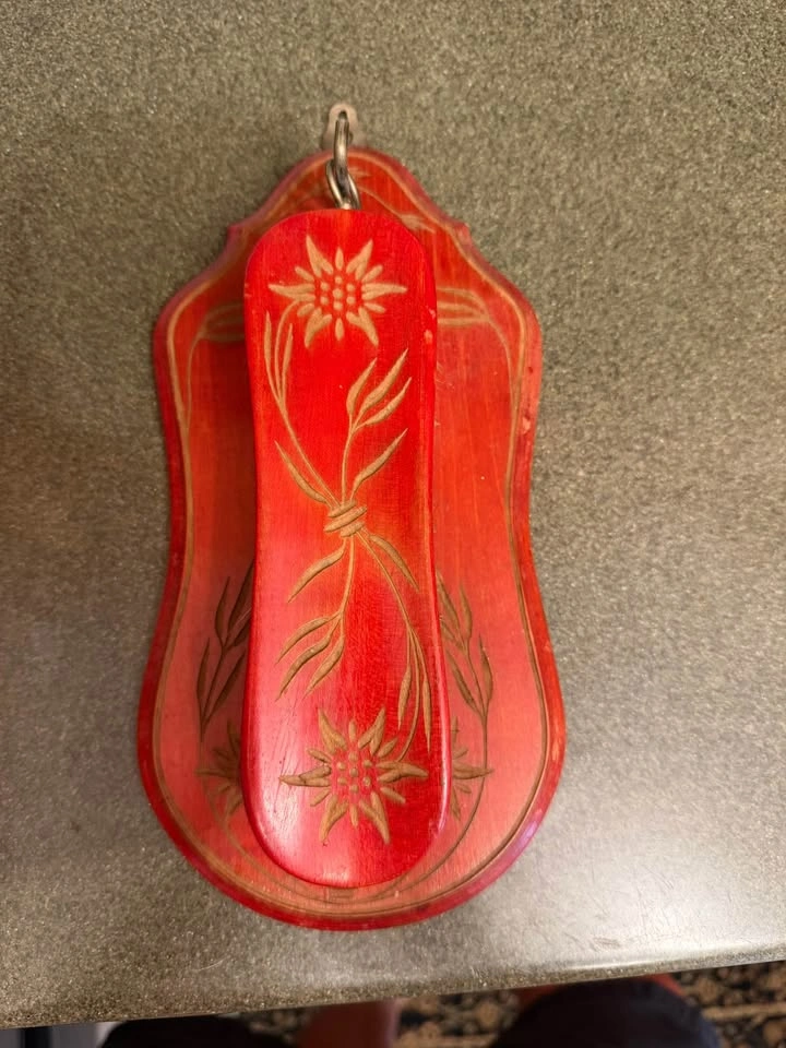 Vintage Wooden Shoe Brush With Wall Holder Norwegian Handmade - photo 2