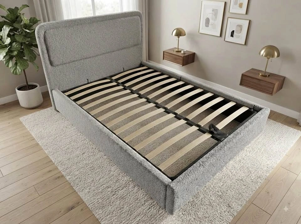 Brand New Boucle Upholstered Queen Bed Frame