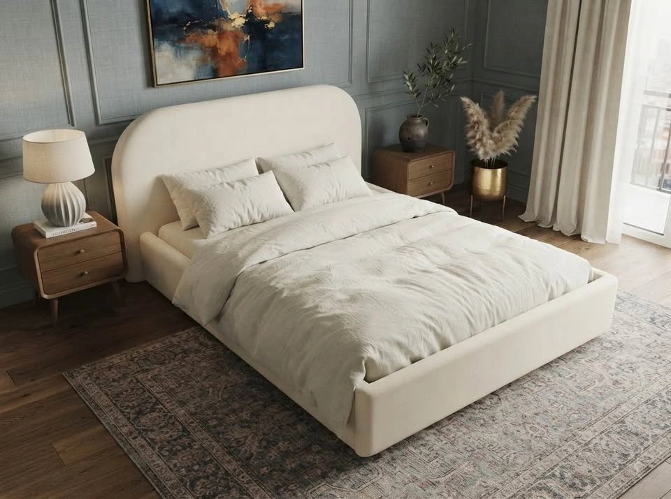 Upholstered Cream King bed - photo 2