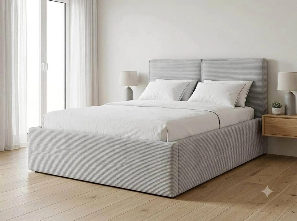 New Grey Corduroy Upholstered Double Bed on Sale
