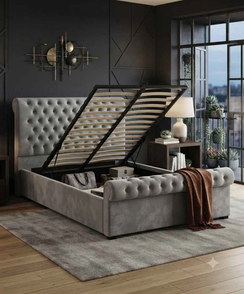 Brand New - Grey Velvet King Bed - photo 2