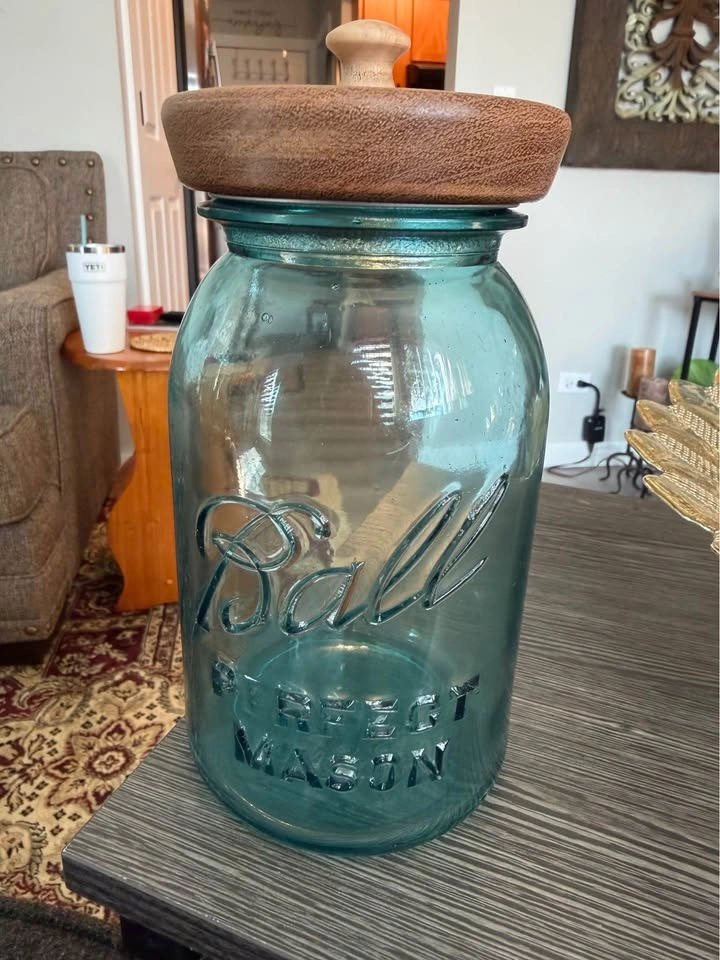 14 Vintage Ball Mason Jar Antique Blue Glass Wood Lids - photo 3