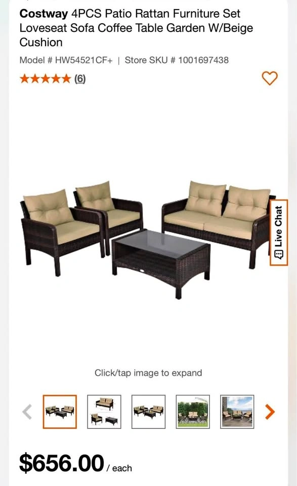 Costway 4PCS Patio Rattan Furniture Set