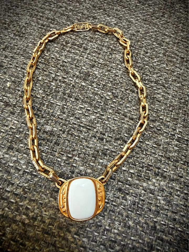 YSL YVES SAINT LAURENT NECKLACE VINTAGE CHAIN WHITE GRIPOIX