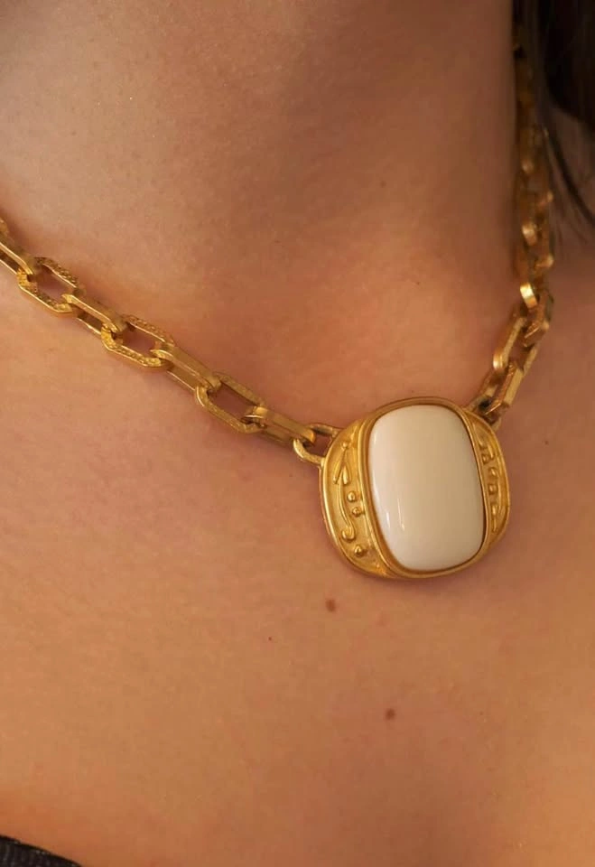 YSL YVES SAINT LAURENT NECKLACE VINTAGE CHAIN WHITE GRIPOIX - photo 3