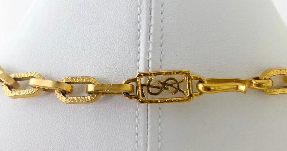 YSL YVES SAINT LAURENT NECKLACE VINTAGE CHAIN WHITE GRIPOIX - photo 5