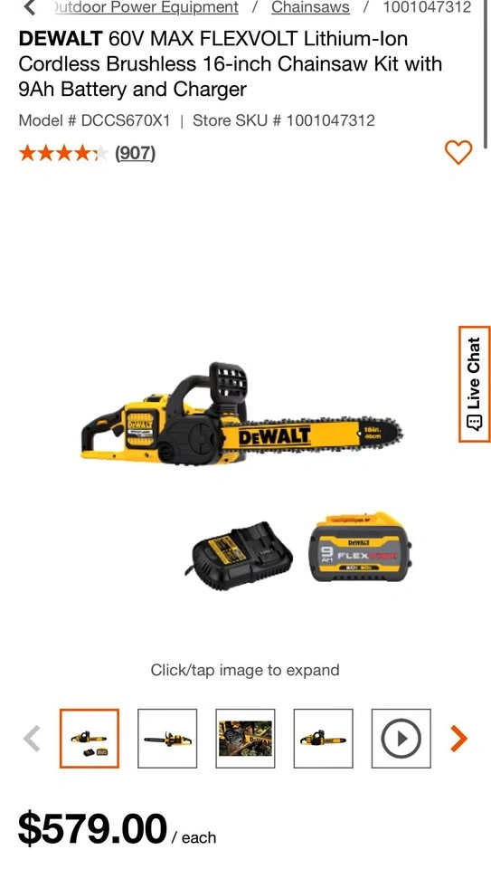 DEWALT 60V MAX FLEXVOLT Cordless 16-inch Chainsaw Kit