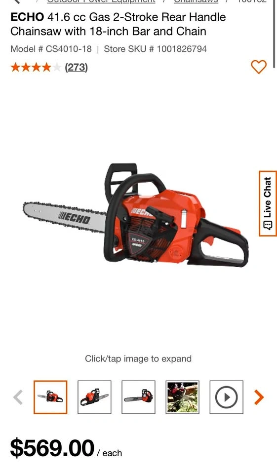 ECHO 41.6 cc Gas 2-Stroke Chainsaw 18-inch Bar CS4010