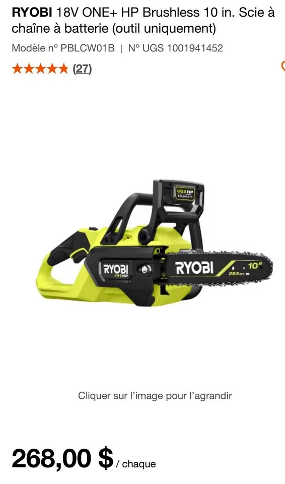 RYOBI 18V ONE+ HP Brushless 10 in. Battery Chainsaw (Tool only)
