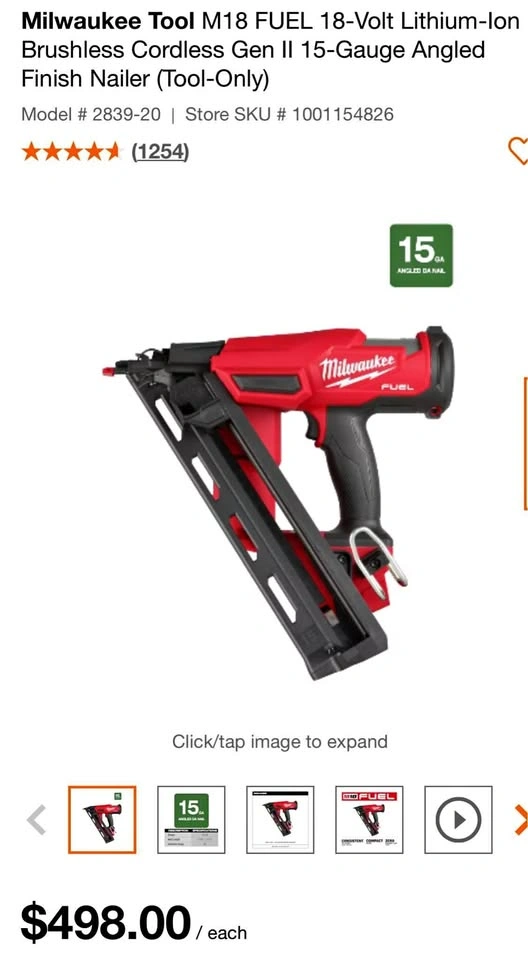 Milwaukee Tool M18 FUEL Gen II 15-Gauge Angled Finish Nailer