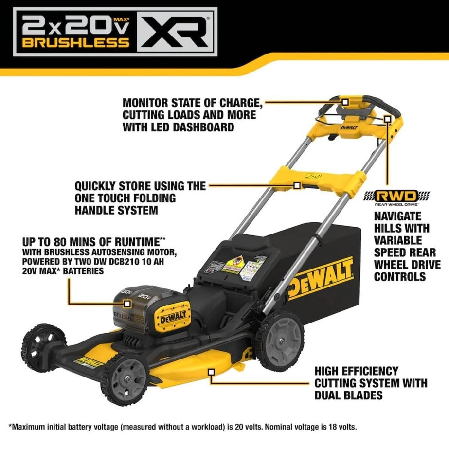 DEWALT 20V MAX 21.5-inch Self Propelled Lawn Mower w/ 2 Batterie - photo 5