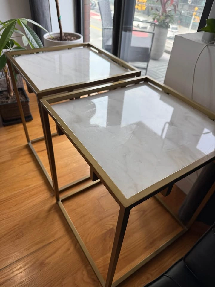2 gold and marble end tables - photo 3