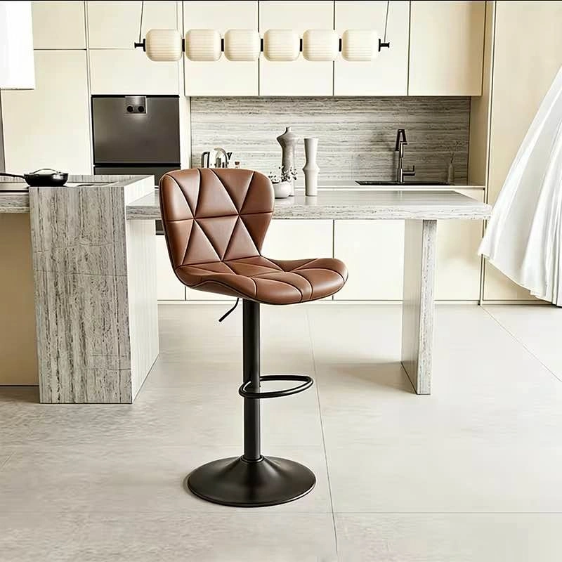 Modern Quilted Faux Leather Adjustable Swivel Bar Stool