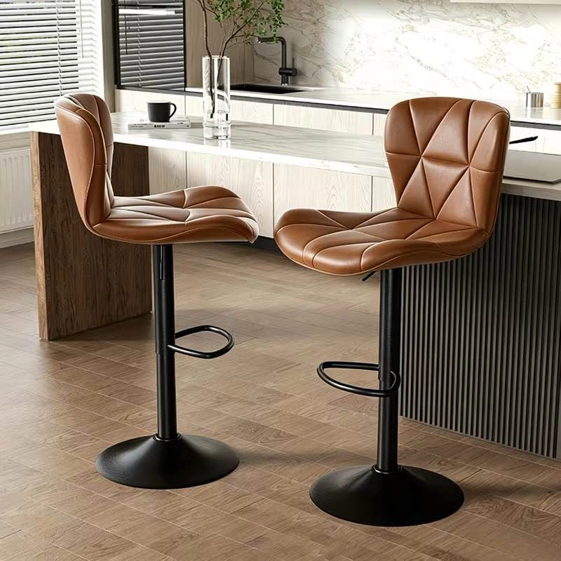 Modern Quilted Faux Leather Adjustable Swivel Bar Stool - photo 2