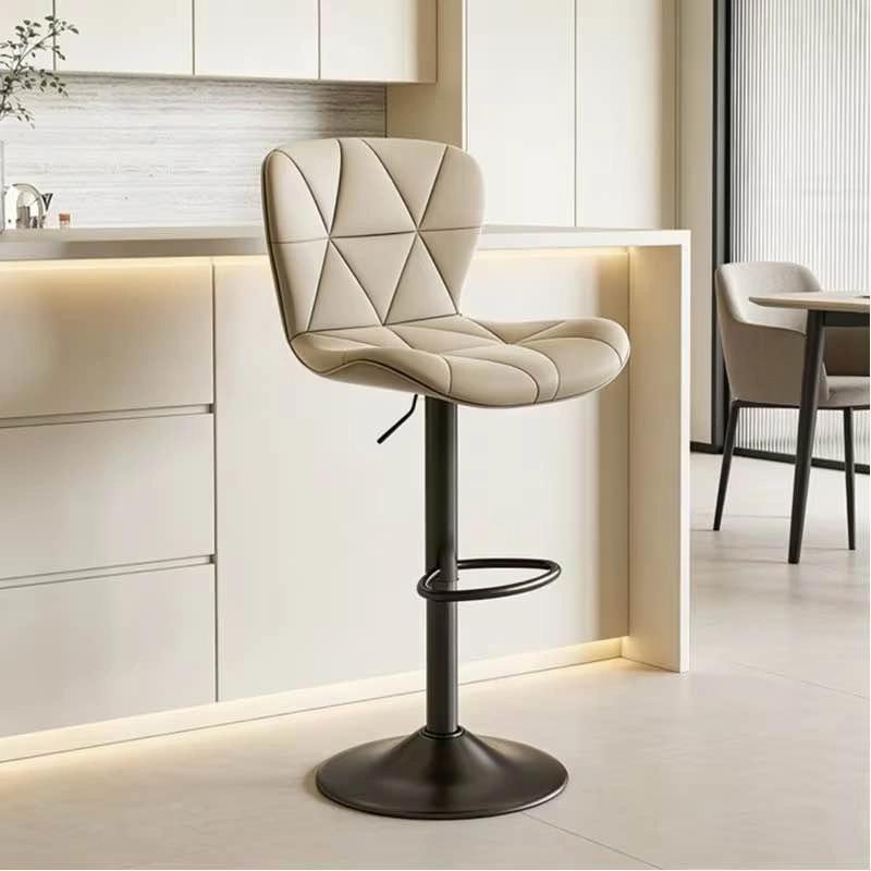 Modern Quilted Faux Leather Adjustable Swivel Bar Stool - photo 4