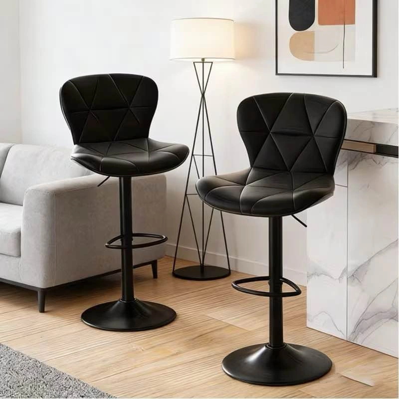 Modern Quilted Faux Leather Adjustable Swivel Bar Stool - photo 5