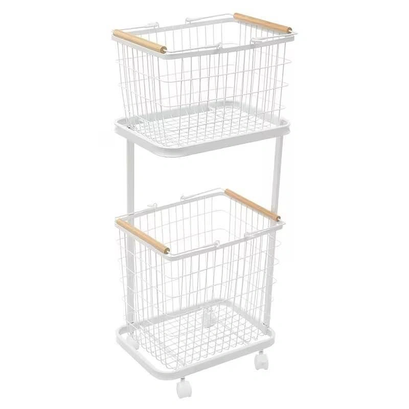 Two-Tier White Laundry Basket with Wheels - photo 2