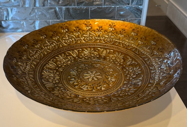 Elegant Amber Gold Embossed Glass Centrepiece Bowl - photo 2