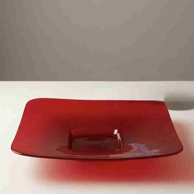 Modern Vibrant Red Glass Centerpiece Display Bowl