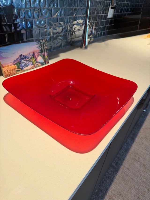 Modern Vibrant Red Glass Centerpiece Display Bowl - photo 2