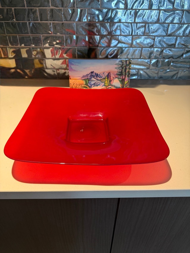 Modern Vibrant Red Glass Centerpiece Display Bowl - photo 5
