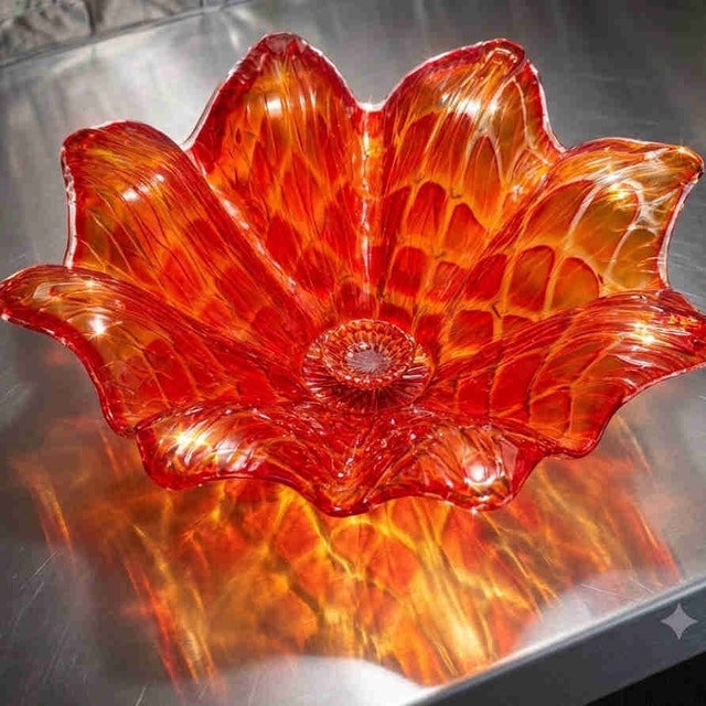 Art Glass Flower bowl - Red/ Amber