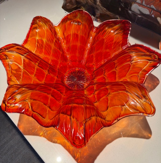 Art Glass Flower bowl - Red/ Amber - photo 3