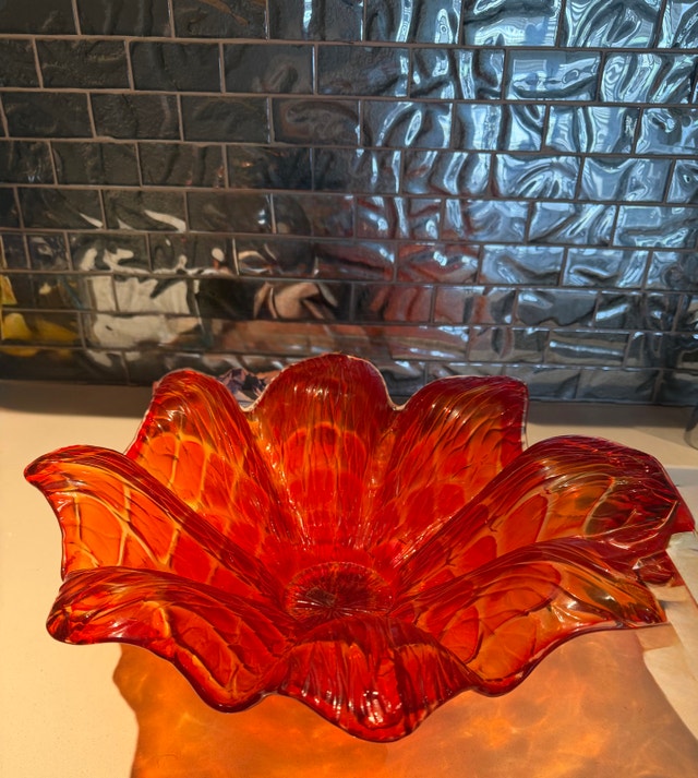 Art Glass Flower bowl - Red/ Amber - photo 4