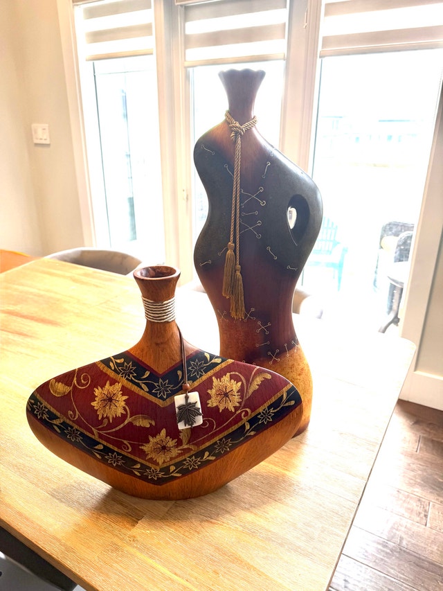 Carved Wooden Art Vases (Set Of 2) - photo 2